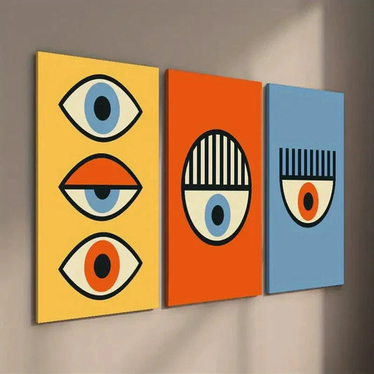 3pcs Styled Abstract Geometric Eye Wall Art Set Canvas Framed 40x60cm - High Quality Print 100% Australian Made Wall Canvas Ready to Hang