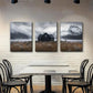 3pcs Black Cottage with Snowy Mountains Perfect Wall Art Set Canvas Framed 40x60cm - High Quality Print 100% Australian Made Wall Canvas Ready to Hang