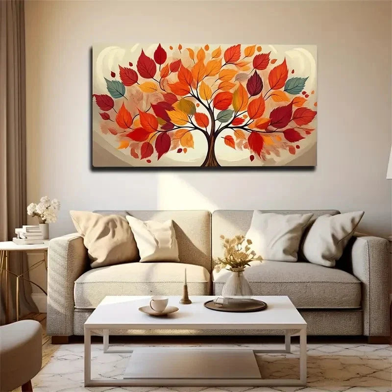 Vibrant Autumn Tree Wall Art Canvas Office Home Room Framed 80x45cm