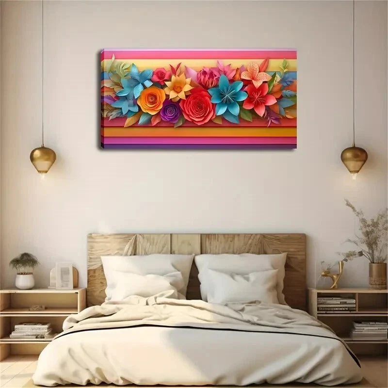 Realistic Paper Flower Décor Wall Art Canvas Office Home Room Framed 120x60cm