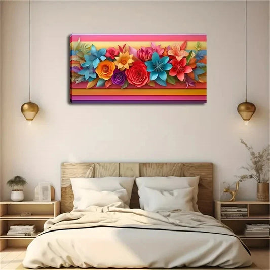 Realistic Paper Flower Décor Wall Art Canvas Office Home Room Framed 120x60cm