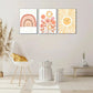 3pcs Rainbow Sun and Flowers Design Posters Metal Print Ready to Hang Art