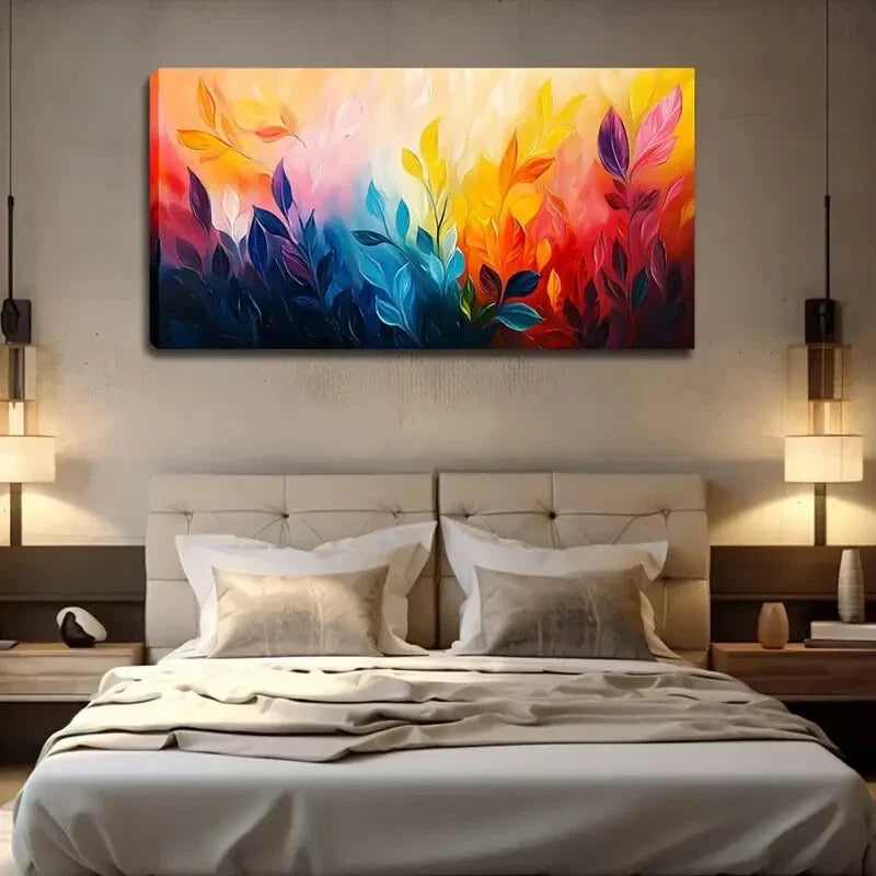 Colorful Vibrant Leaf Design Wall Art Canvas Office Home Room Framed 120x60cm