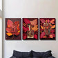 3pcs Red Circuit Board with Leaves Wall Art Set Canvas Framed 40x60cm - High Quality Print 100% Australian Made Wall Canvas Ready to Hang