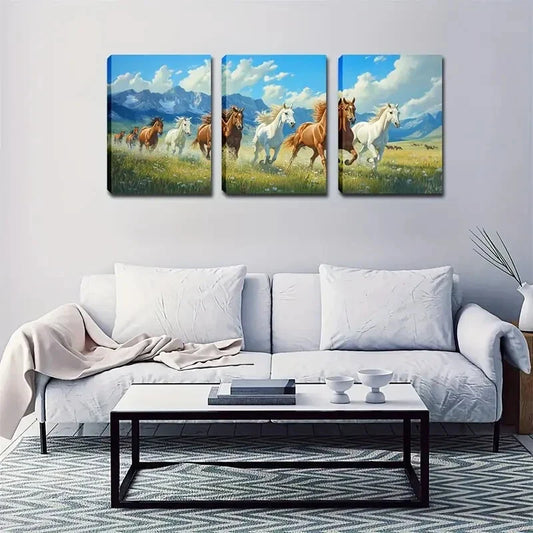3pcs Different Colors Of Horses Specific Style Wall Art Set Canvas Framed 40x60cm - High Quality Print 100% Australian Made Wall Canvas Ready to Hang