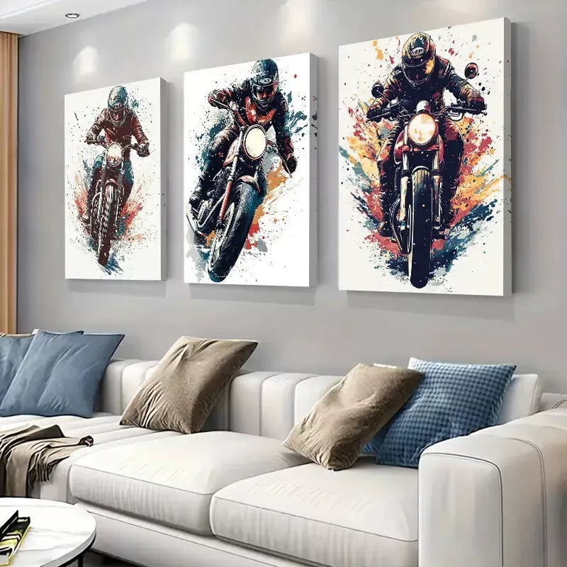 3pcs  Vibrant An Energetic Motorcycle Rider  Wall Art Set Canvas Framed 40x60cm - High Quality Print 100% Australian Made Wall Canvas Ready to Hang