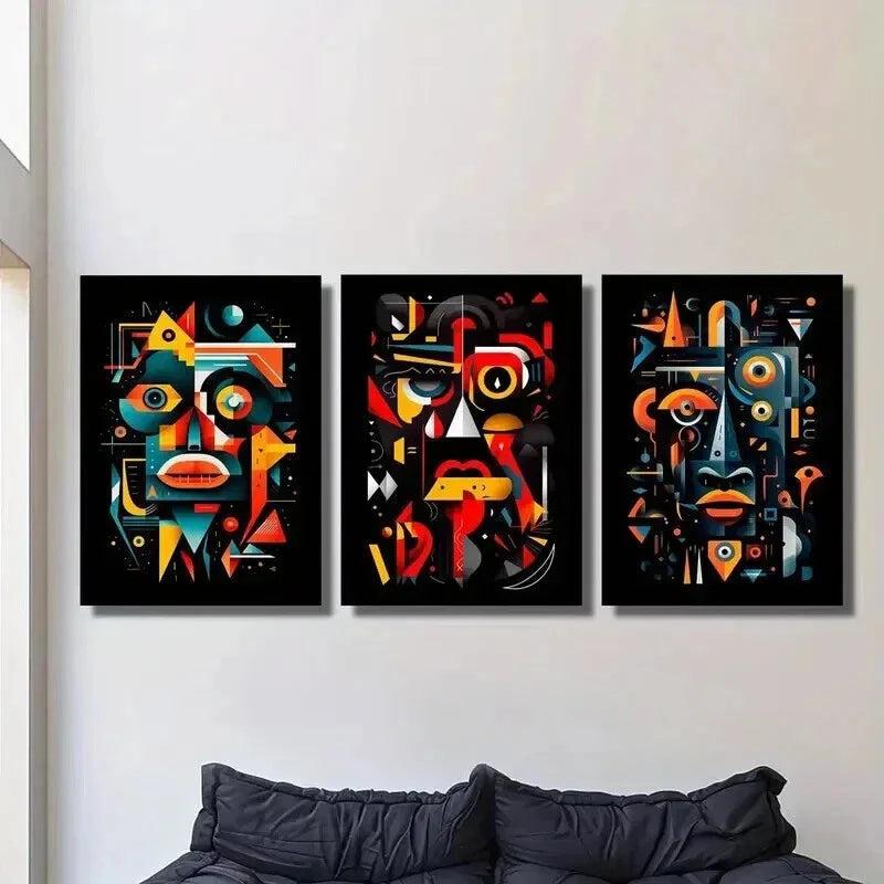 3pcs Geometric Human Face Illustration Wall Art Set Canvas Framed 40x60cm - High Quality Print 100% Australian Made Wall Canvas Ready to Hang