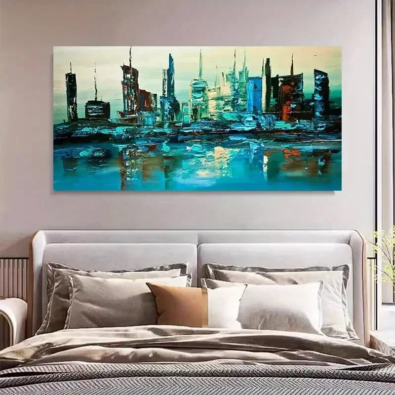 Urban Skyline Cityscape Vibrant Wall Art Canvas Office Home Room Framed 80x45cm