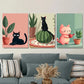 3pcs Charming Cat Cute Black And Pink Kitties Wall Art Set Canvas Framed 40x60cm - High Quality Print 100% Australian Made Wall Canvas Ready to Hang