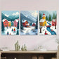 3pcs Village Triptych Vibrant Snowy Mountain Wall Art Set Canvas Framed 40x60cm - High Quality Print 100% Australian Made Wall Canvas Ready to Hang