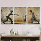 3pcs Father and Daughter Street Black & White Metal Print Ready to Hang Art