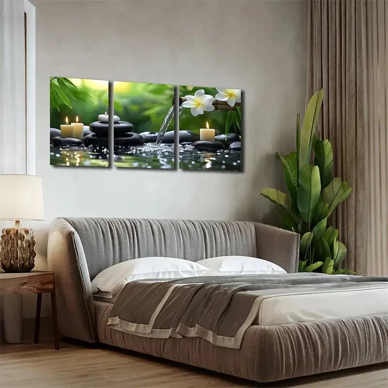 3pcs Green Plants Light Elegant Style Wall Art Set Canvas Framed 40x60cm - High Quality Print 100% Australian Made Wall Canvas Ready to Hang