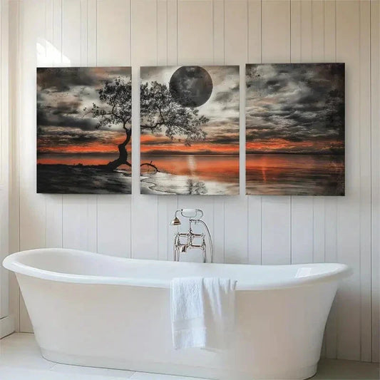 3pcs Featuring Dramatic Sunset Moon Perfect Wall Art Set Canvas Framed 40x60cm - High Quality Print 100% Australian Made Wall Canvas Ready to Hang