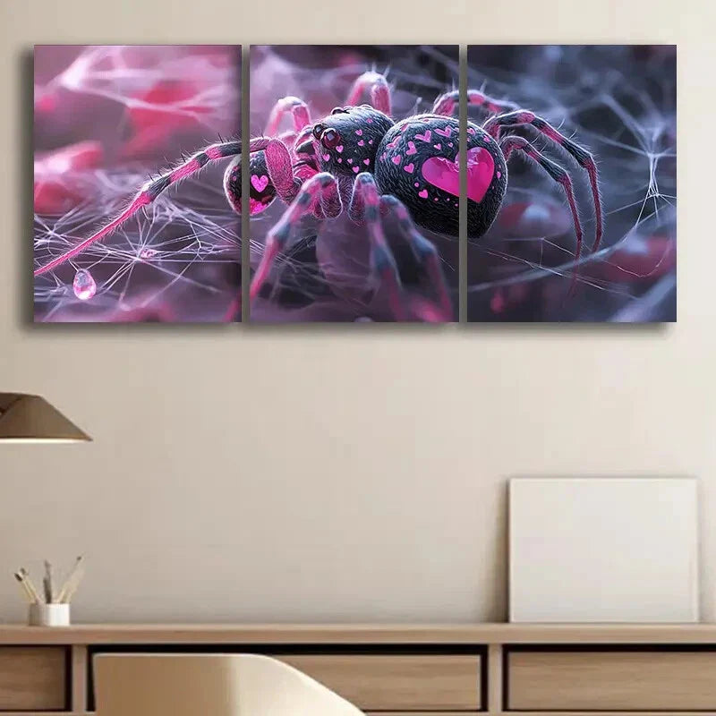 3pcs Pink and Black Spider Darkness Perfect Wall Art Set Canvas Framed 40x60cm - High Quality Print 100% Australian Made Wall Canvas Ready to Hang