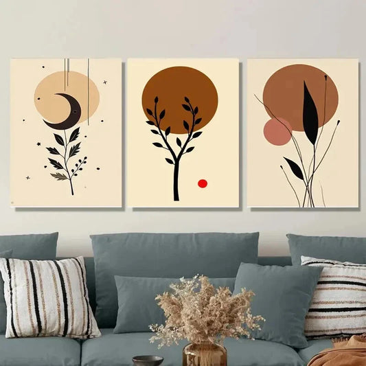 3pcs Minimalist Botanical Modern Abstract Metal Print Ready to Hang Art