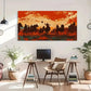 Cowboys Sunset Vibrant Orange Wall Art Canvas Office Home Room Framed 120x60cm