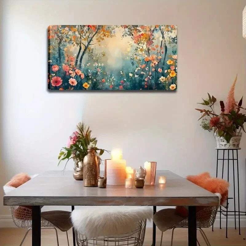 Blooming Flowers Scene Beauty Wall Art Canvas Office Home Room Framed 120x60cm