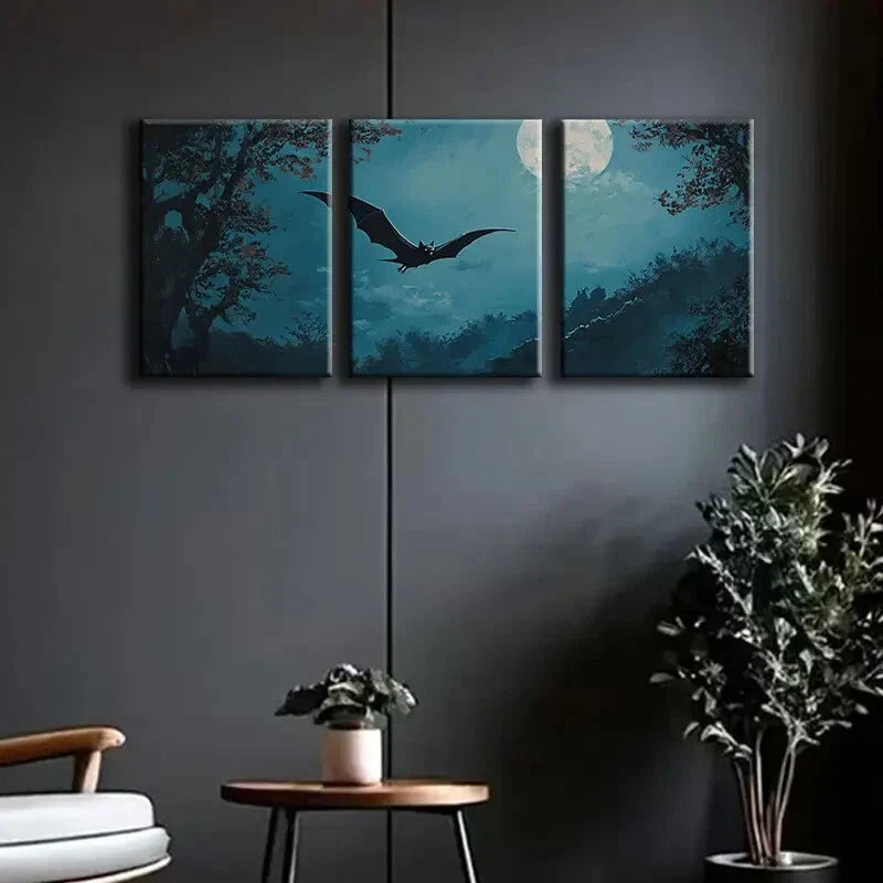3pcs Moonlit Bats Darkness Shadow Night Perfect Wall Art Set Canvas Framed 40x60cm - High Quality Print 100% Australian Made Wall Canvas Ready to Hang