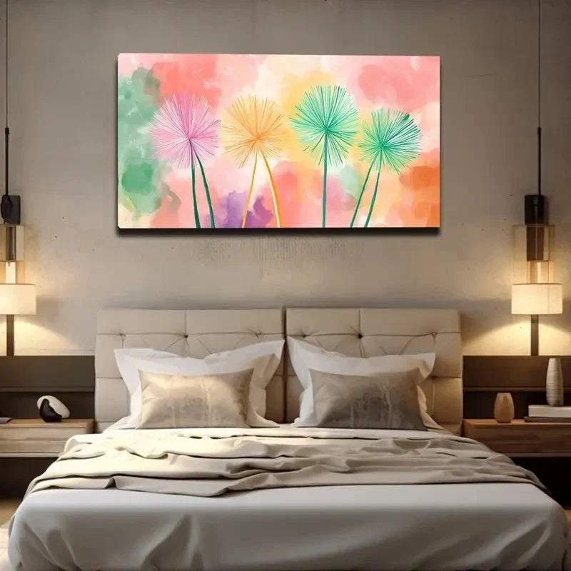 Four Dandelions Vibrant Colors Wall Art Canvas Office Home Room Framed 120x60cm