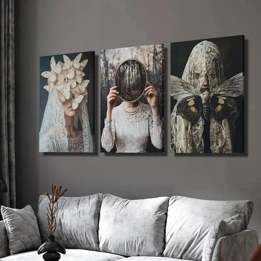 3pcs Illustrations of Women and Insects Wall Art Set Canvas Framed 40x60cm - High Quality Print 100% Australian Made Wall Canvas Ready to Hang