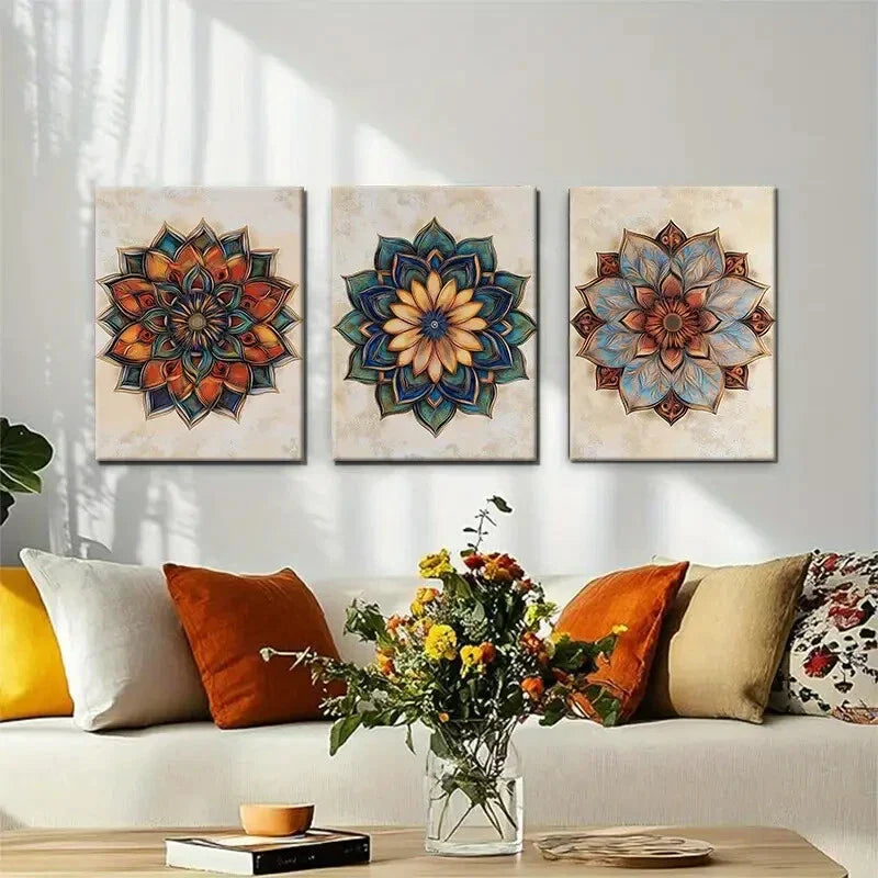 3pcs Intricate Vintage-Inspired Symmetry Perfect Wall Art Set Canvas Framed 40x60cm - High Quality Print 100% Australian Made Wall Canvas Ready to Hang