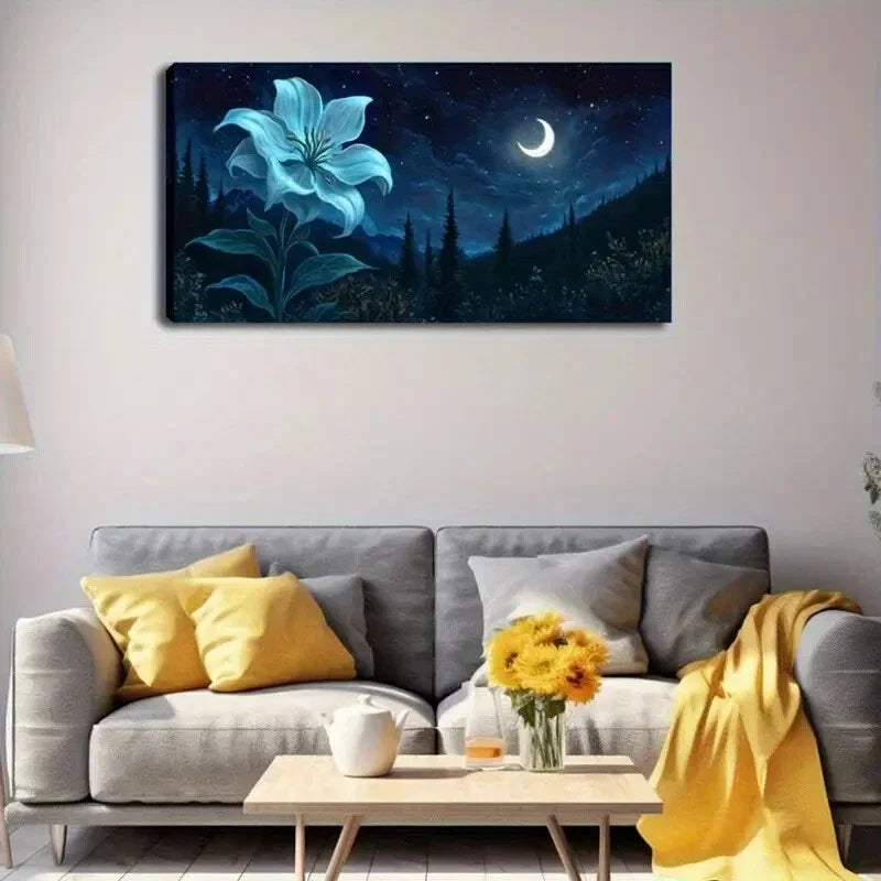 Blue and White Floral Modern Wall Art Canvas Office Home Room Framed 120x60cm