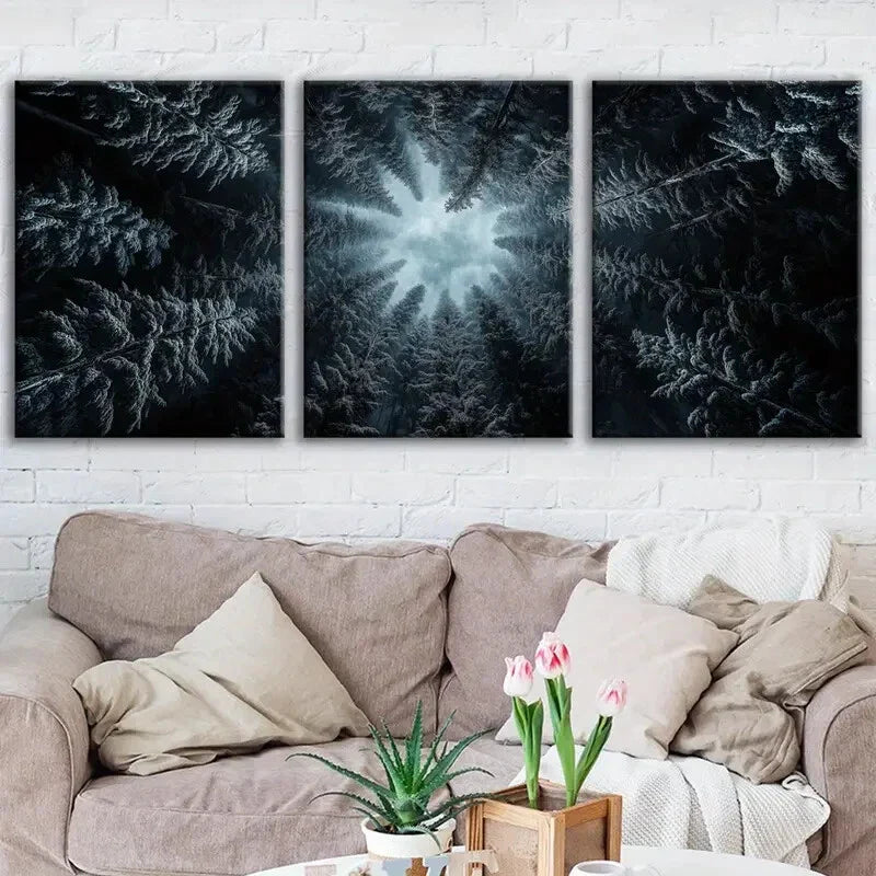3pcs Fashion Forest Sky Trees Blue Clouds Black Wall Art Set Canvas Framed 40x60cm - High Quality Print 100% Australian Made Wall Canvas Ready to Hang
