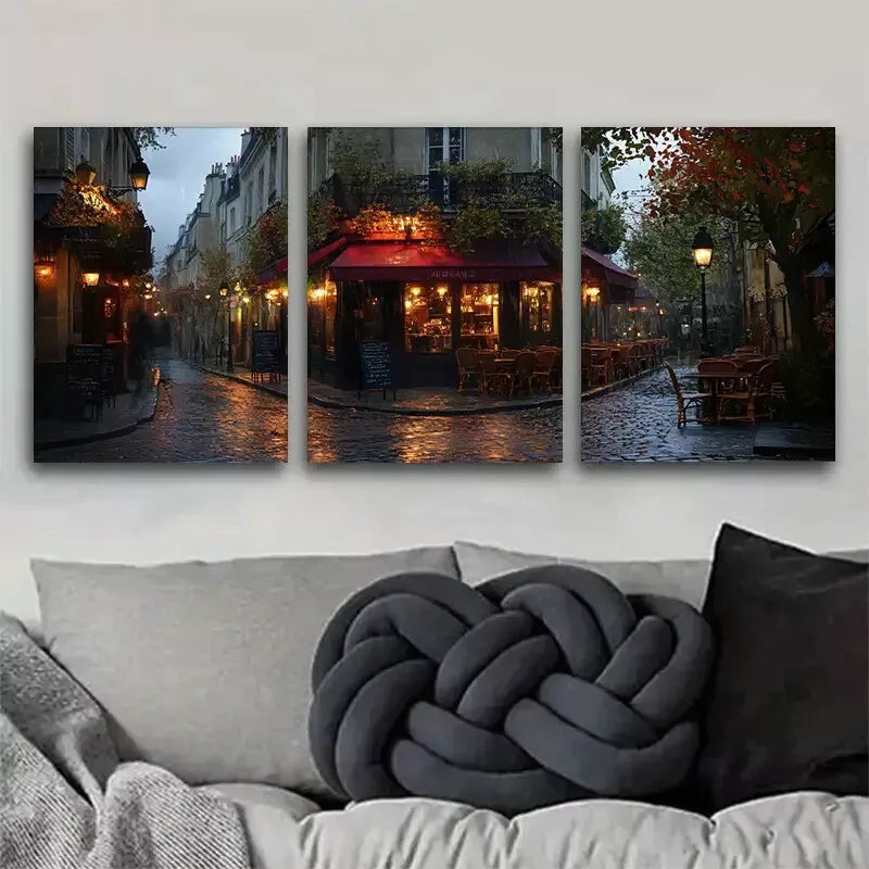 3pcs Smodern beautiful parisian Street Cafe   Wall Art Set Canvas Framed 40x60cm - High Quality Print 100% Australian Made Wall Canvas Ready to Hang