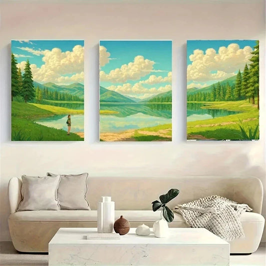 3pcs A Peaceful Scene With a Majestic Metal Print Ready to Hang Art