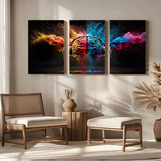 3pcs The strongest brain abstract Metal Print Ready to Hang Art