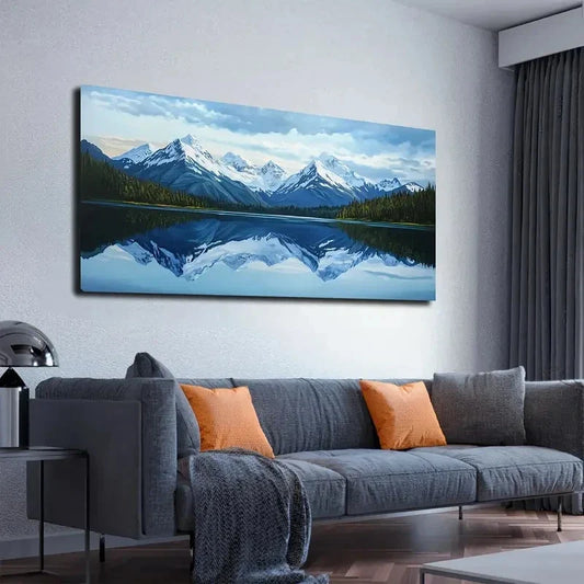 Serene Lake & Snow Wall Art canvas office home room framed 120x60cm