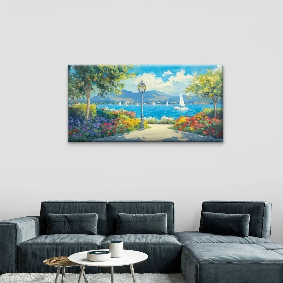 Seaside Scenery Blue Sky Wall Art Canvas Office Home Room Framed 80x45cm