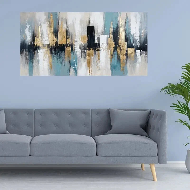Abstract Golden City Reflection Wall Art Canvas Office Home Room Framed 120x60cm