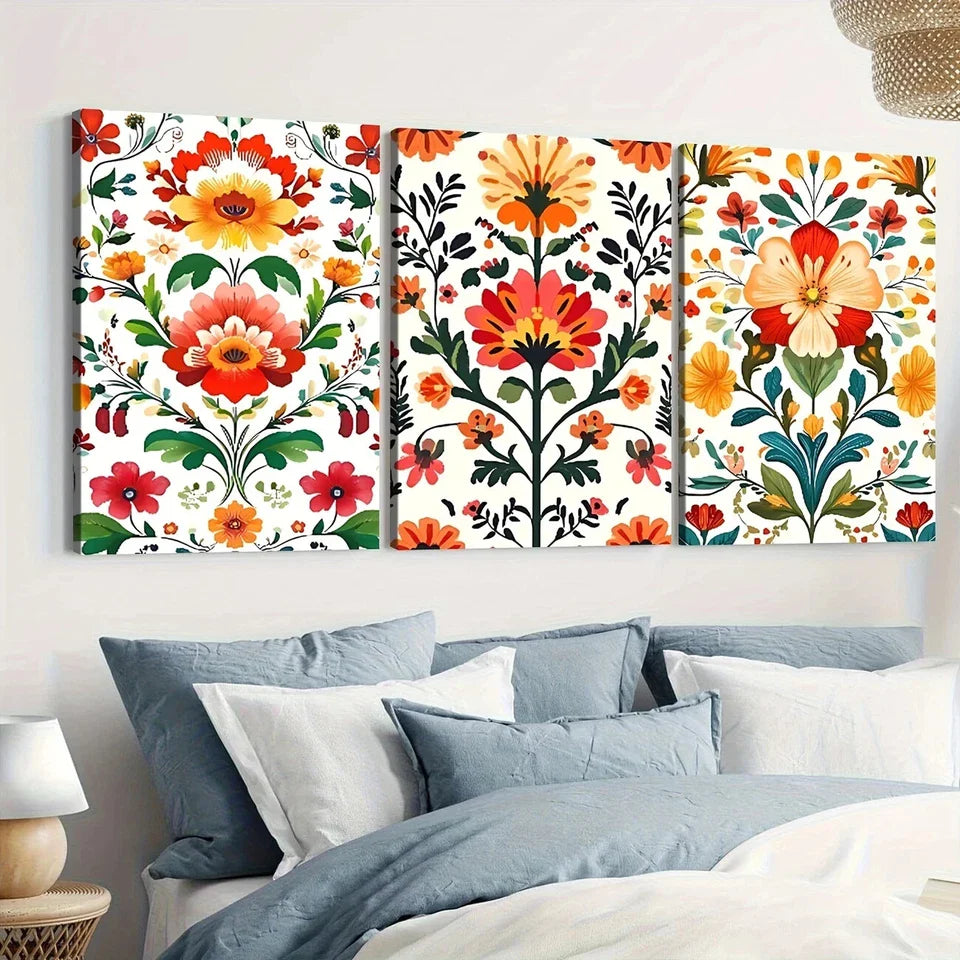 3pcs Floral Elegant Red Yellow & Orange Leaves Wall Art Set Canvas Framed 40x60cm - High Quality Print 100% Australian Made Wall Canvas Ready to Hang