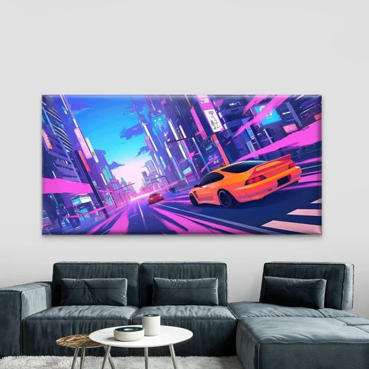 Cyberpunk Synthwave-Style City Wall Art Canvas Office Home Room Framed 80x45cm