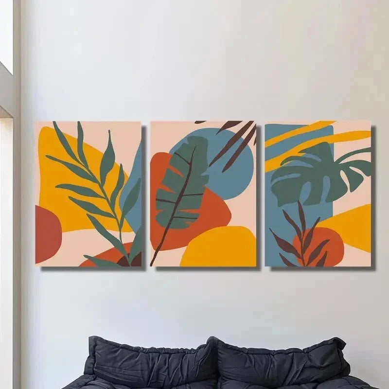 3pcs Abstract Leaves & Geometric Shapes Wall Art Set Canvas Framed 40x60cm - High Quality Print 100% Australian Made Wall Canvas Ready to Hang