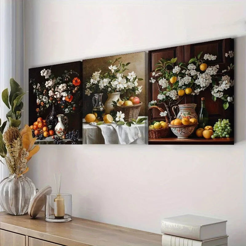 3pcs Fruit, Flowers, And A Jug Floral   Wall Art Set Canvas Framed 40x60cm - High Quality Print 100% Australian Made Wall Canvas Ready to Hang