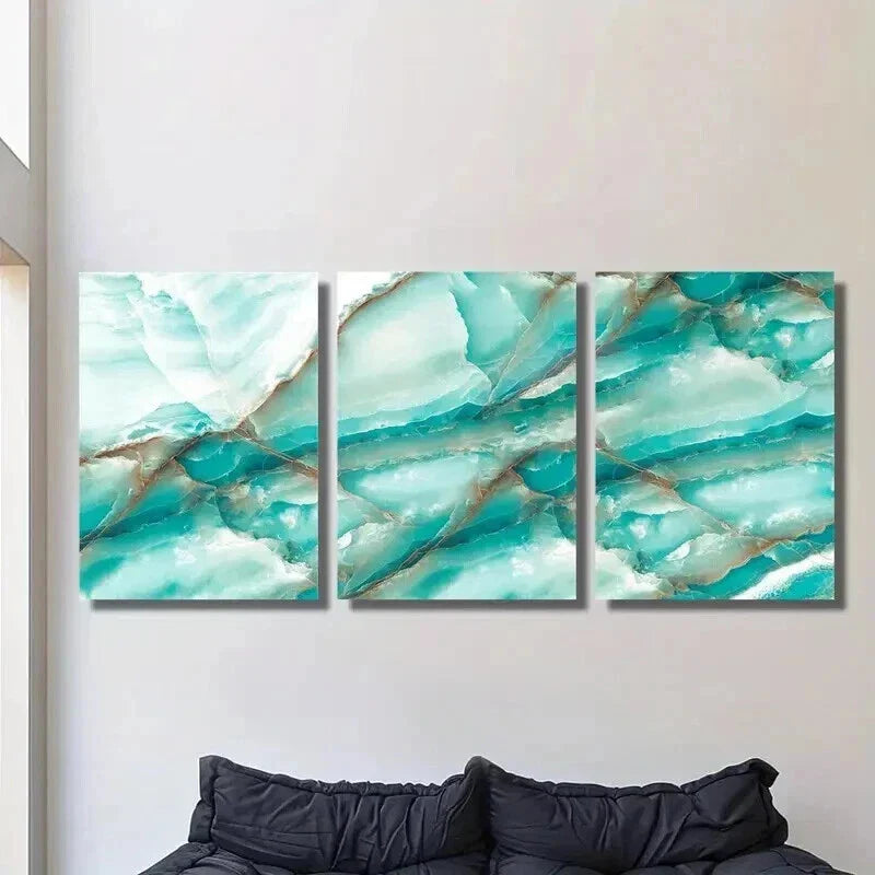 3pcs White and Blue Gradient Marble Texture Wall Art Set Canvas Framed 40x60cm - High Quality Print 100% Australian Made Wall Canvas Ready to Hang