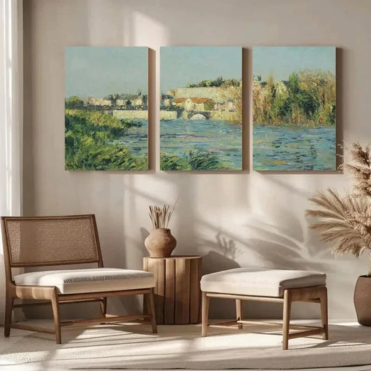 3pcs Serene River & Autumn Trees Metal Print Ready to Hang Art