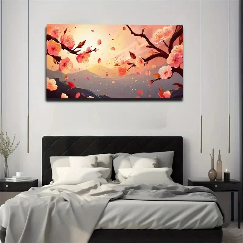 Warm Sunset Falling Flowers Wall Art Canvas Office Home Room Framed 120x60cm