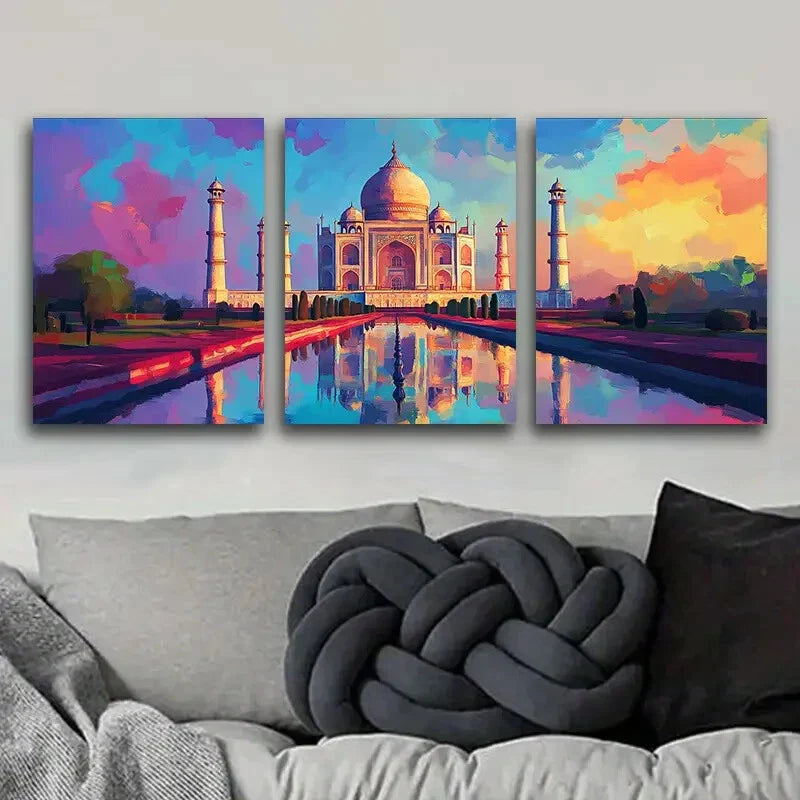 3pcs Taj Mahal Colorful Rainbow Sky Perfect Wall Art Set Canvas Framed 40x60cm - High Quality Print 100% Australian Made Wall Canvas Ready to Hang