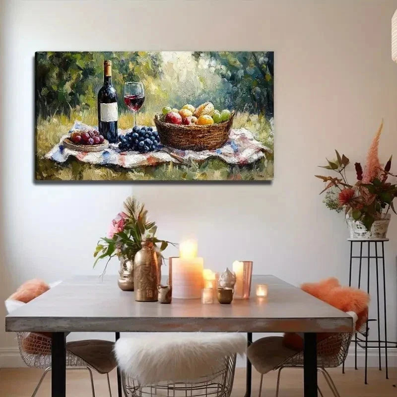 Wine And Fresh Fruit Suitable Wall Art Canvas Office Home Room Framed 120x60cm