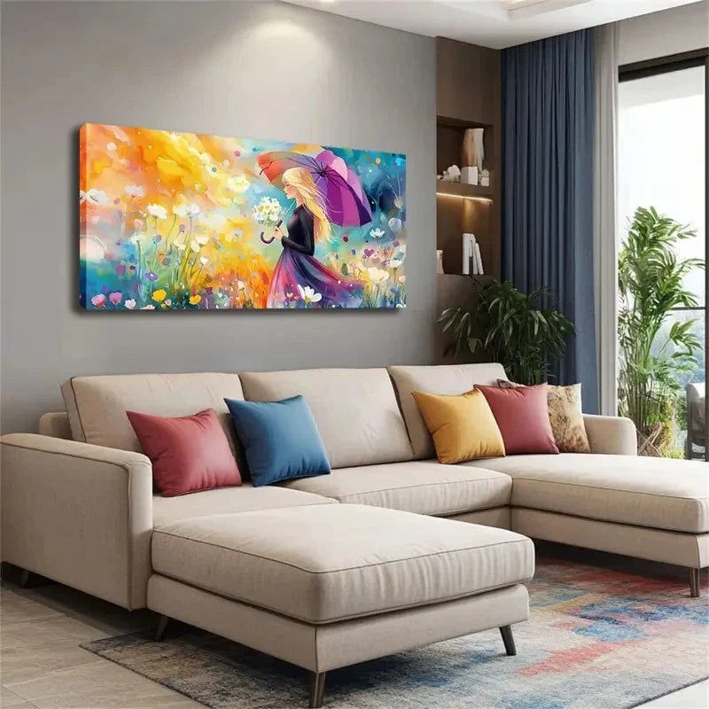 A Scene Woman Holding Flowers Wall Art Canvas Office Home Room Framed 120x60cm