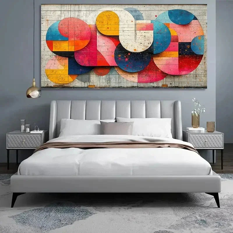 Geometric Shapes Textured Wall Art Canvas Office Home Room Framed 120x60cm