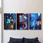 3pcs Cat Sitting Next to a Vending Machine Wall Art Set Canvas Framed 40x60cm - High Quality Print 100% Australian Made Wall Canvas Ready to Hang