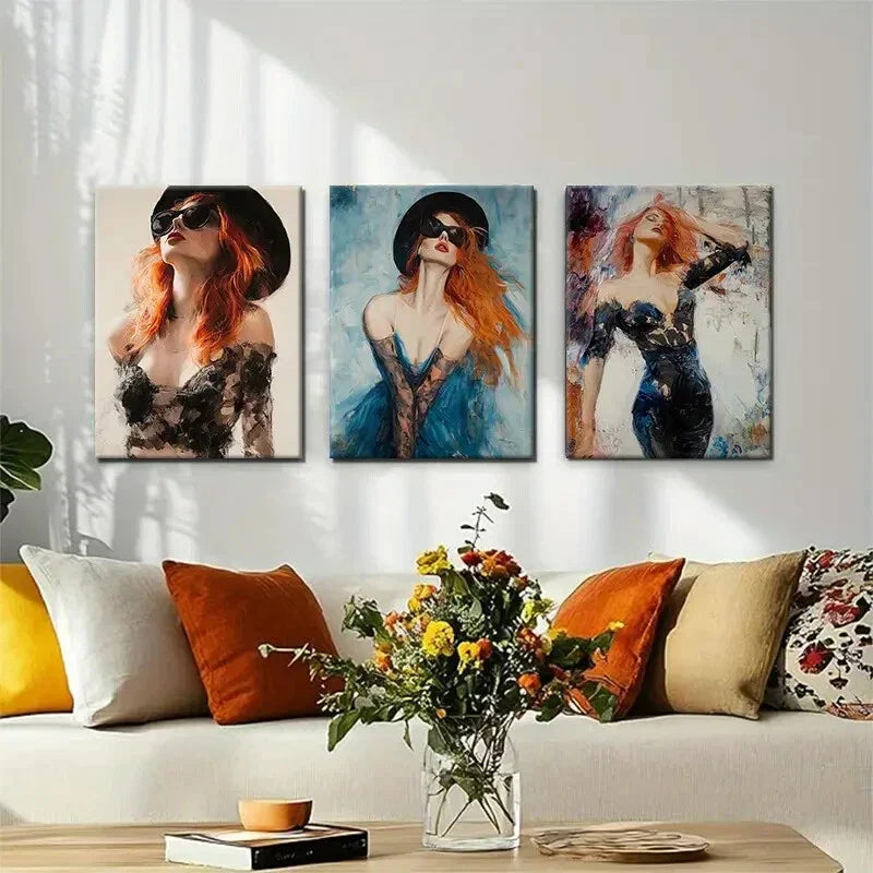 3pcs Elegant Fashionista Stylish Woman Perfect Wall Art Set Canvas Framed 40x60cm - High Quality Print 100% Australian Made Wall Canvas Ready to Hang