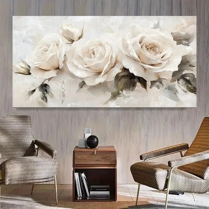 Elegant White Roses Modern Wall Art Canvas Office Home Room Framed 120x60cm