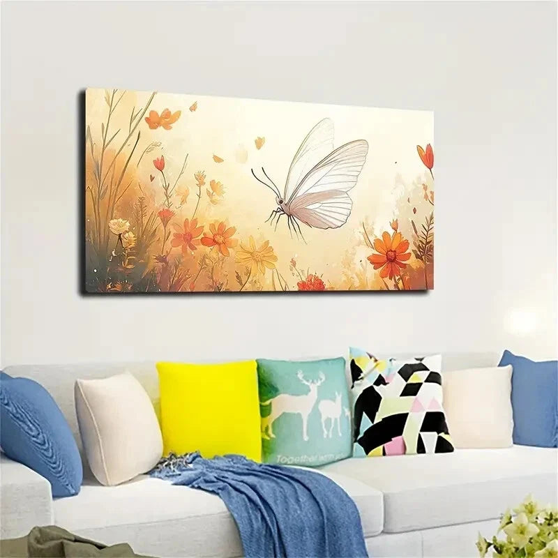 White Butterfly Vibrant Orange Wall Art Canvas Office Home Room Framed 120x60cm