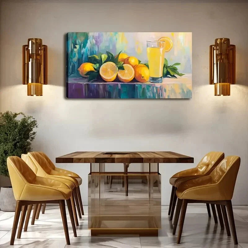 Vibrant Citrus Drink Lemonade Wall Art Canvas Office Home Room Framed 120x60cm
