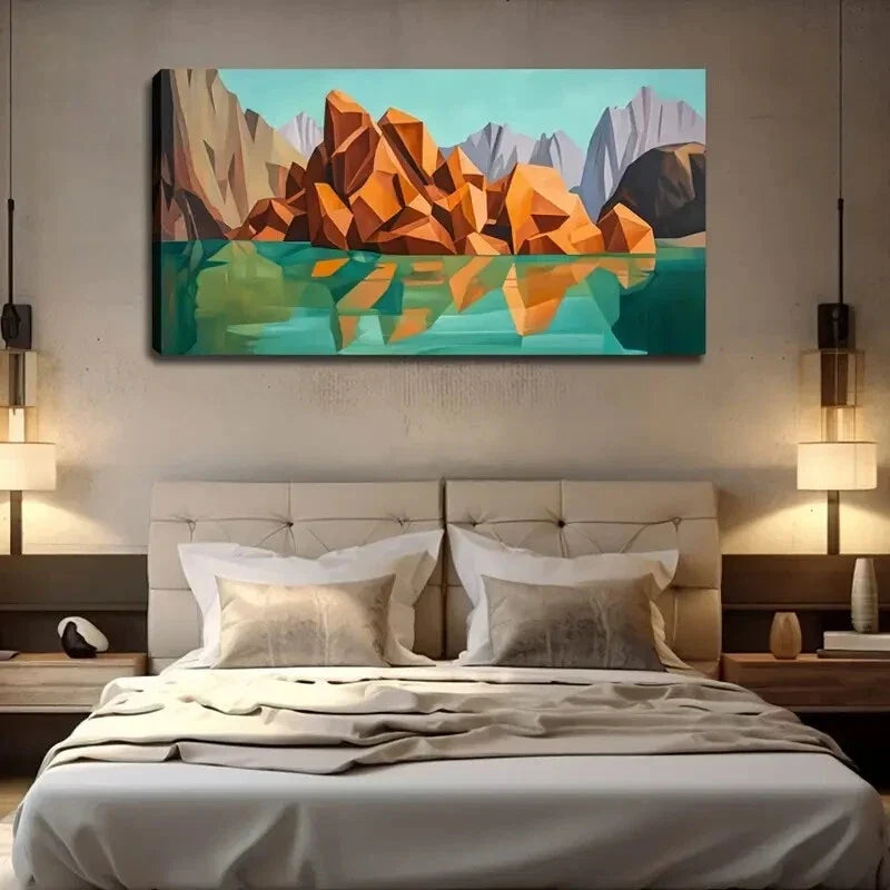 Vibrant Mountains Lake Lily Wall Art Canvas Office Home Room Framed 120x60cm
